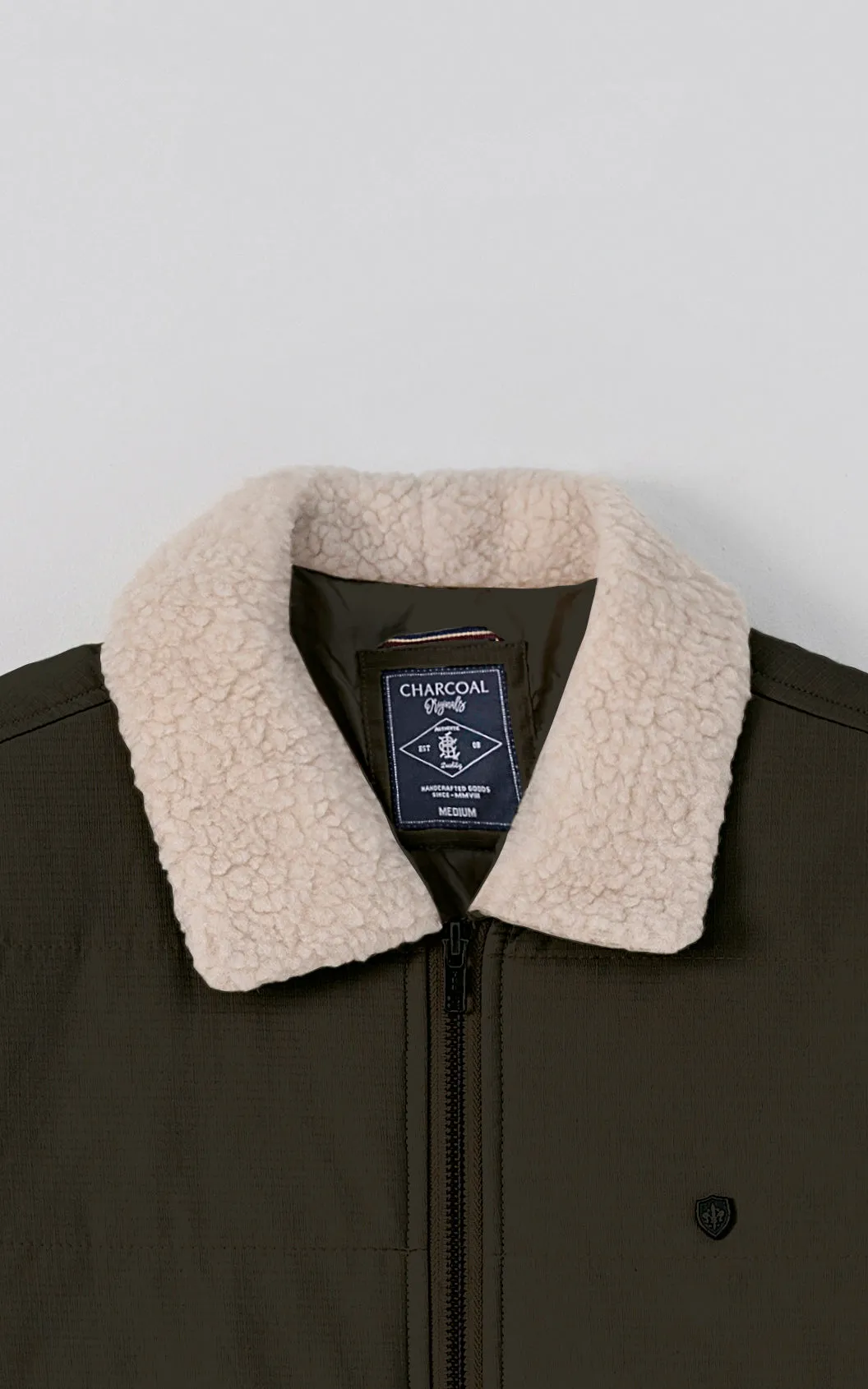 QUILTED FUR COLLAR JACKET DARK OLIVE