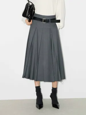 Raw Hem Pleated Skirt