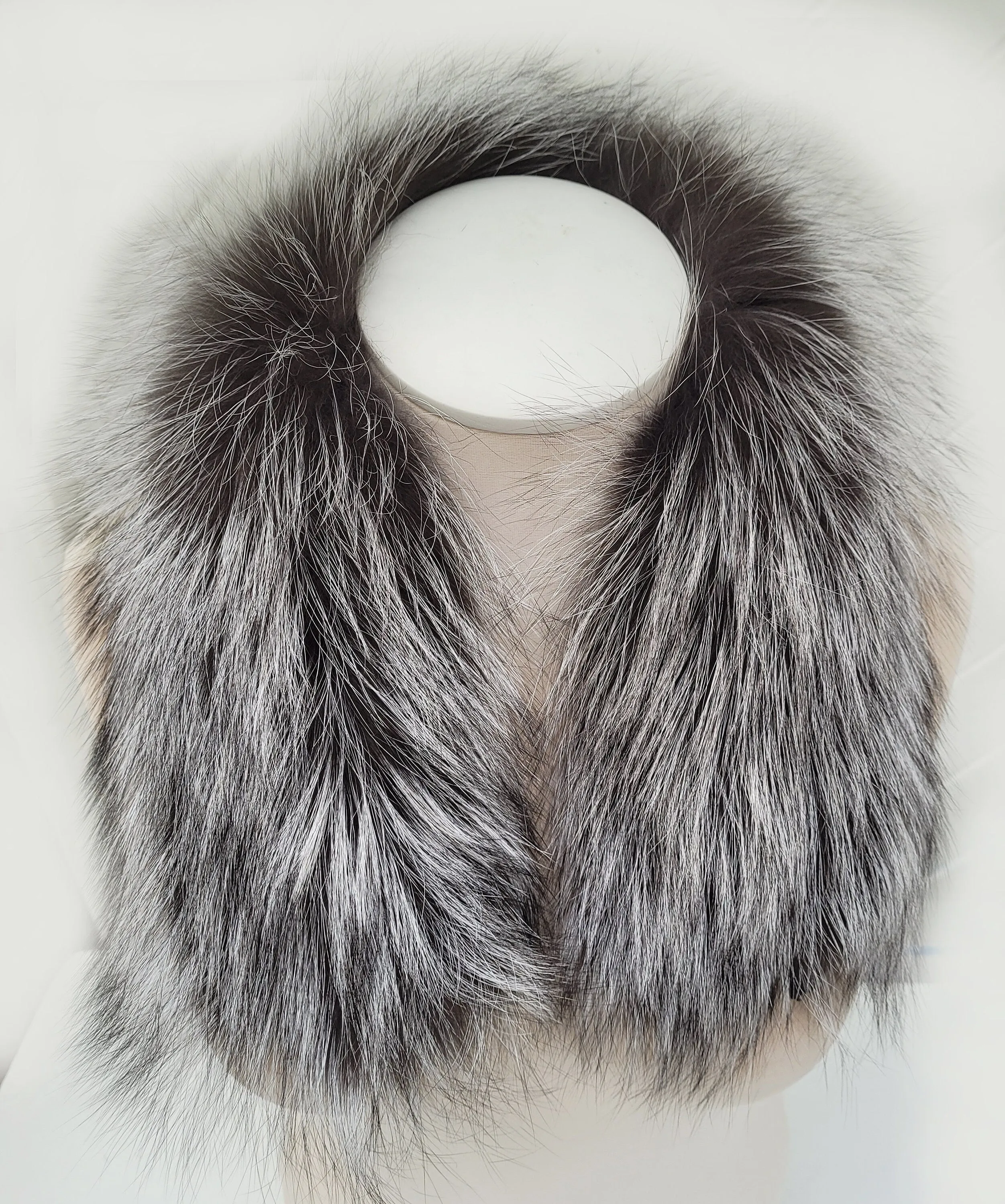 READY to SHIP  60cm Real Silver Fox Fur Trim Hood, Fur collar trim, Fox Fur Collar, Fur Scarf, Fur Ruff, Fox Fur Hood, Fox Fur, Fur stripe