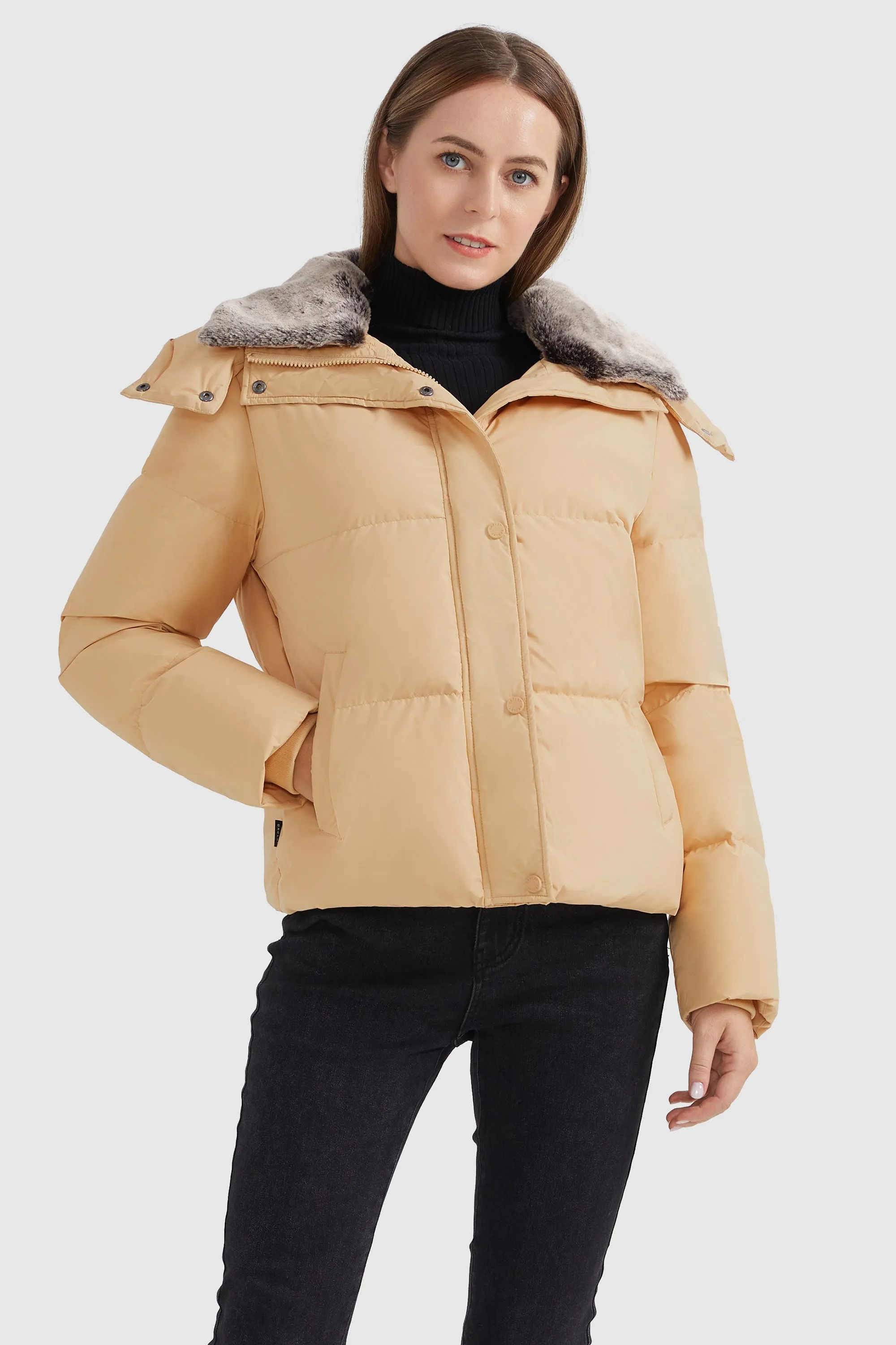 Removable Faux Fur Collar Puffer Down Jacket