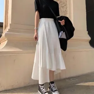 Reno Pleated Asymmetrical Long Skirt