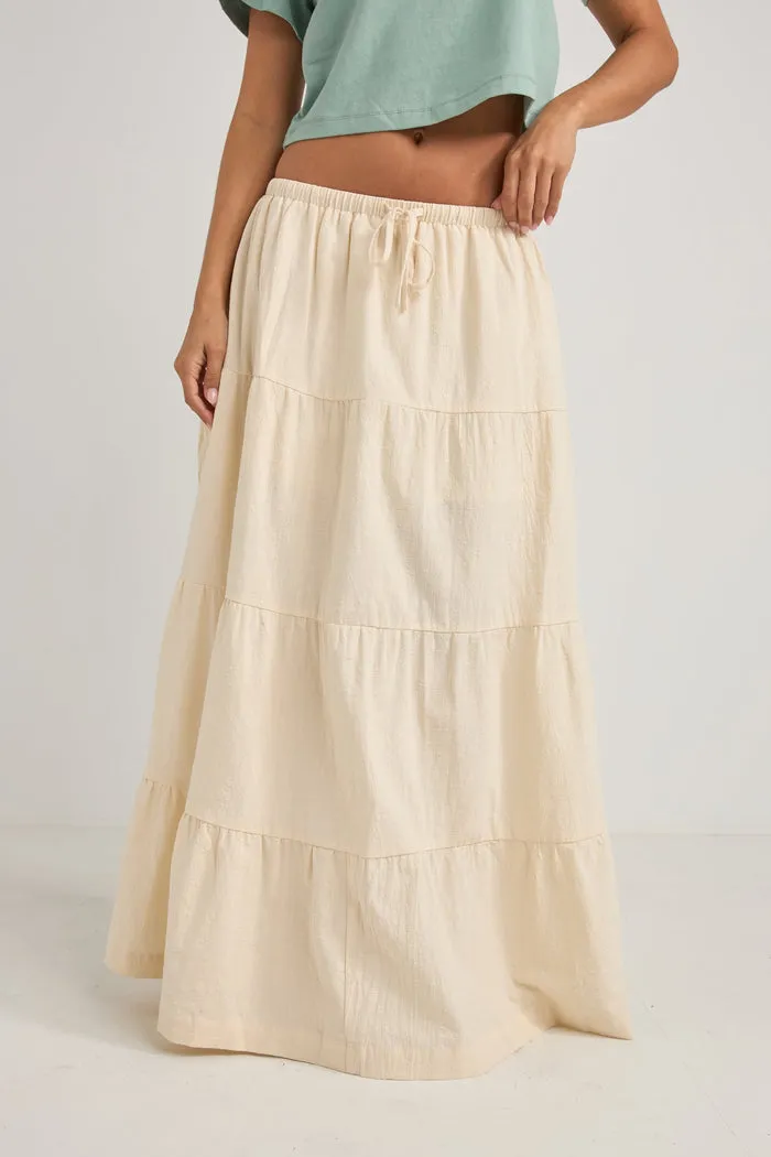 Rhythm Textured Tiered Maxi Skirt - CREAM