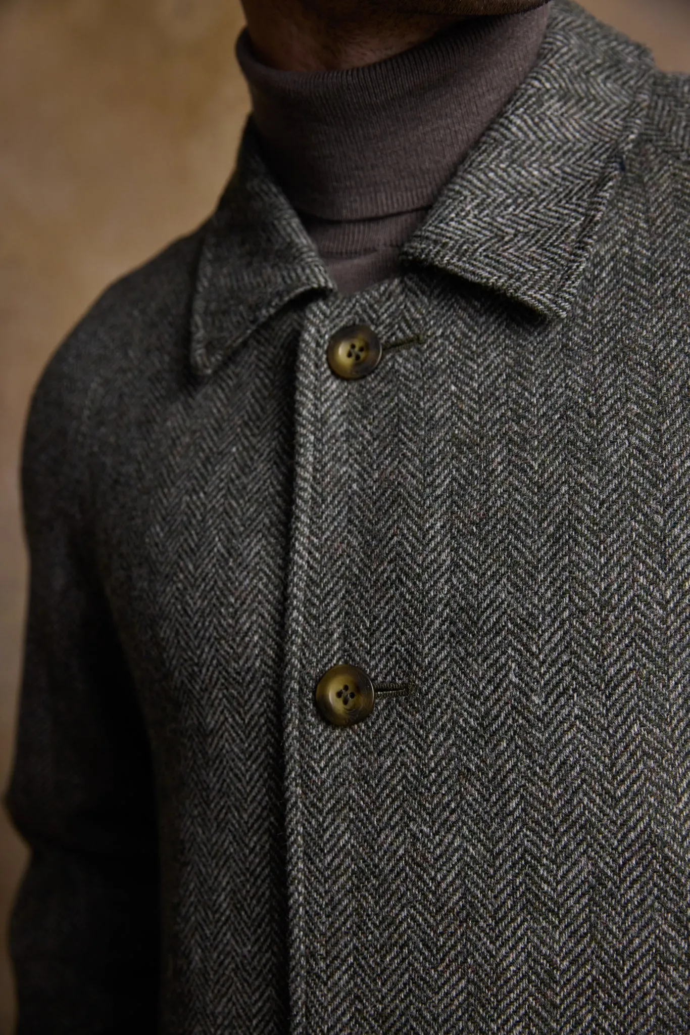 Sean Tweed Coat - Olive Wide Herringbone