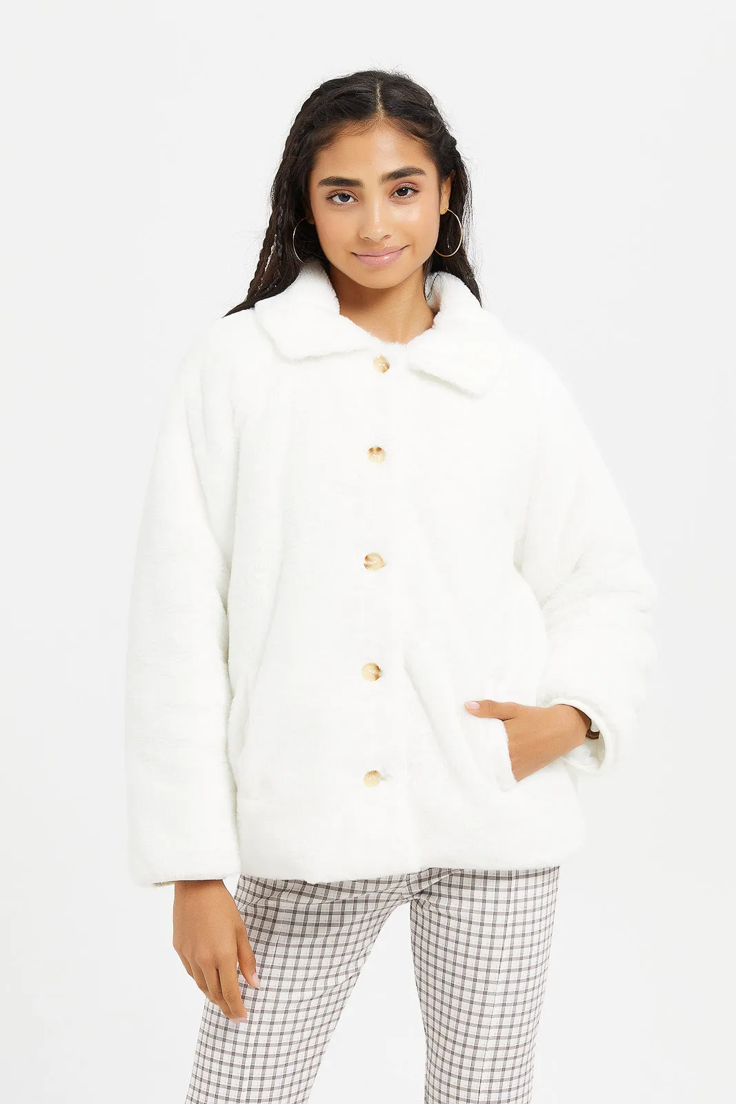 Senior Girls White Fur Jackets