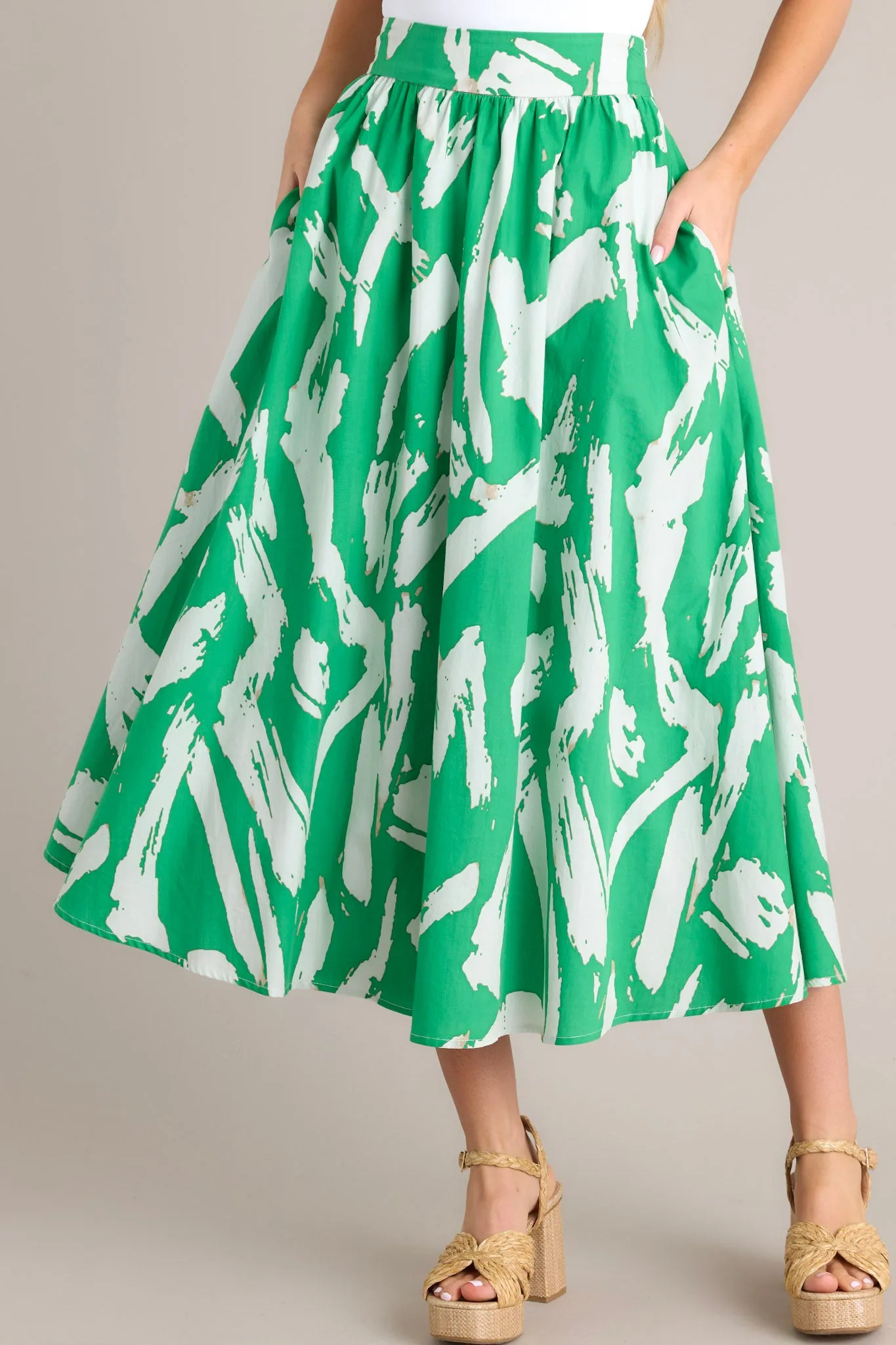 Serene Getaway Kelly Green Abstract Print Maxi Skirt