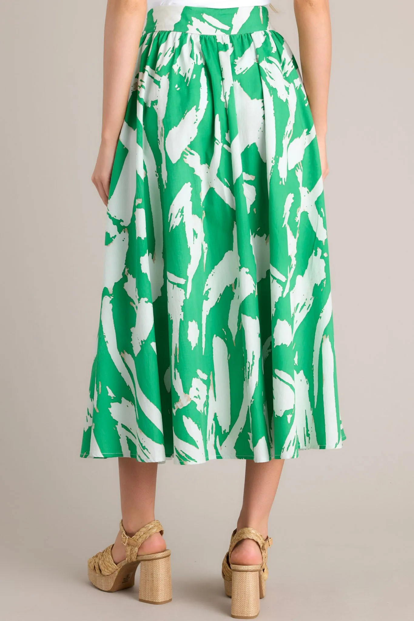 Serene Getaway Kelly Green Abstract Print Maxi Skirt