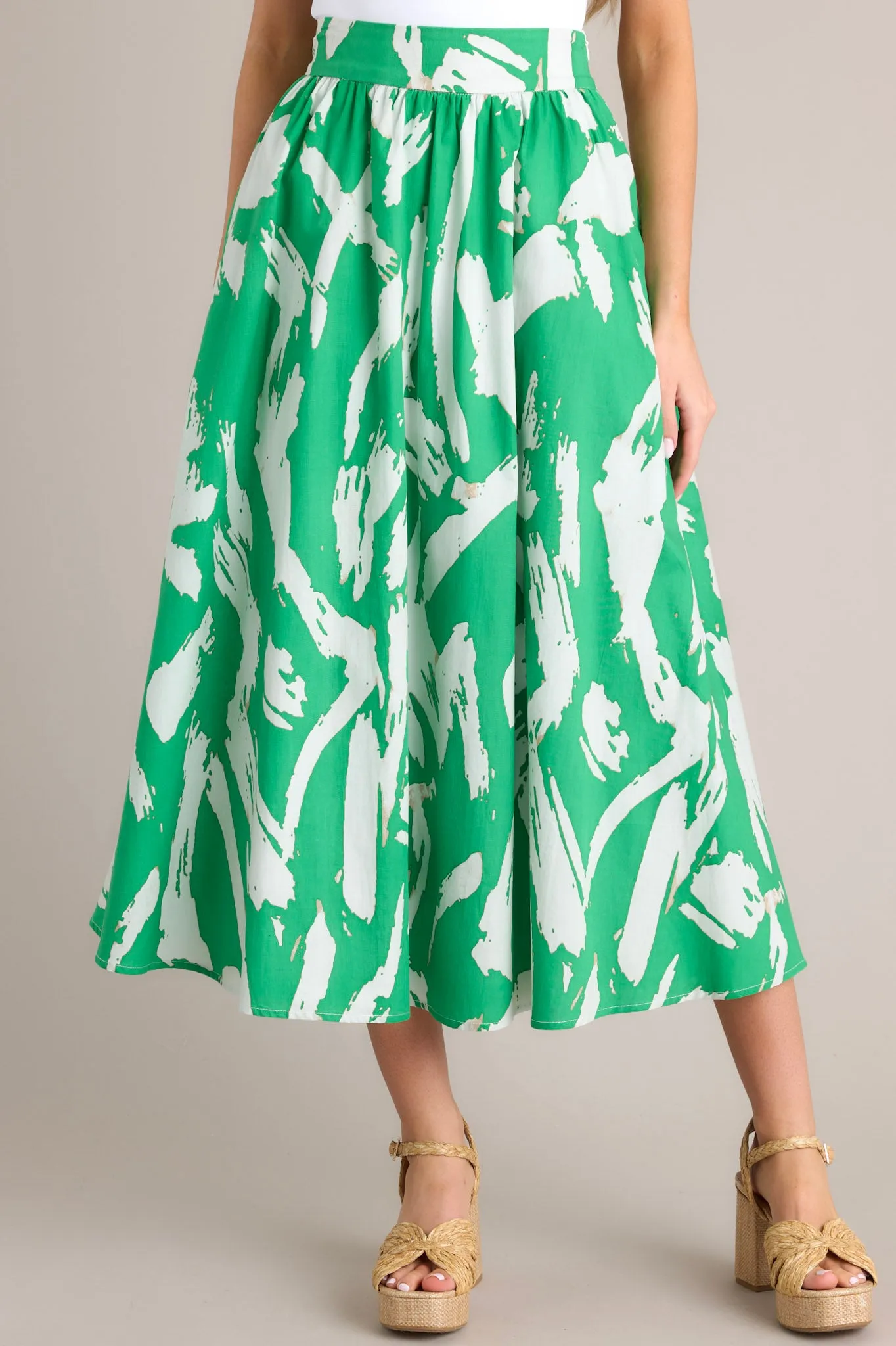 Serene Getaway Kelly Green Abstract Print Maxi Skirt