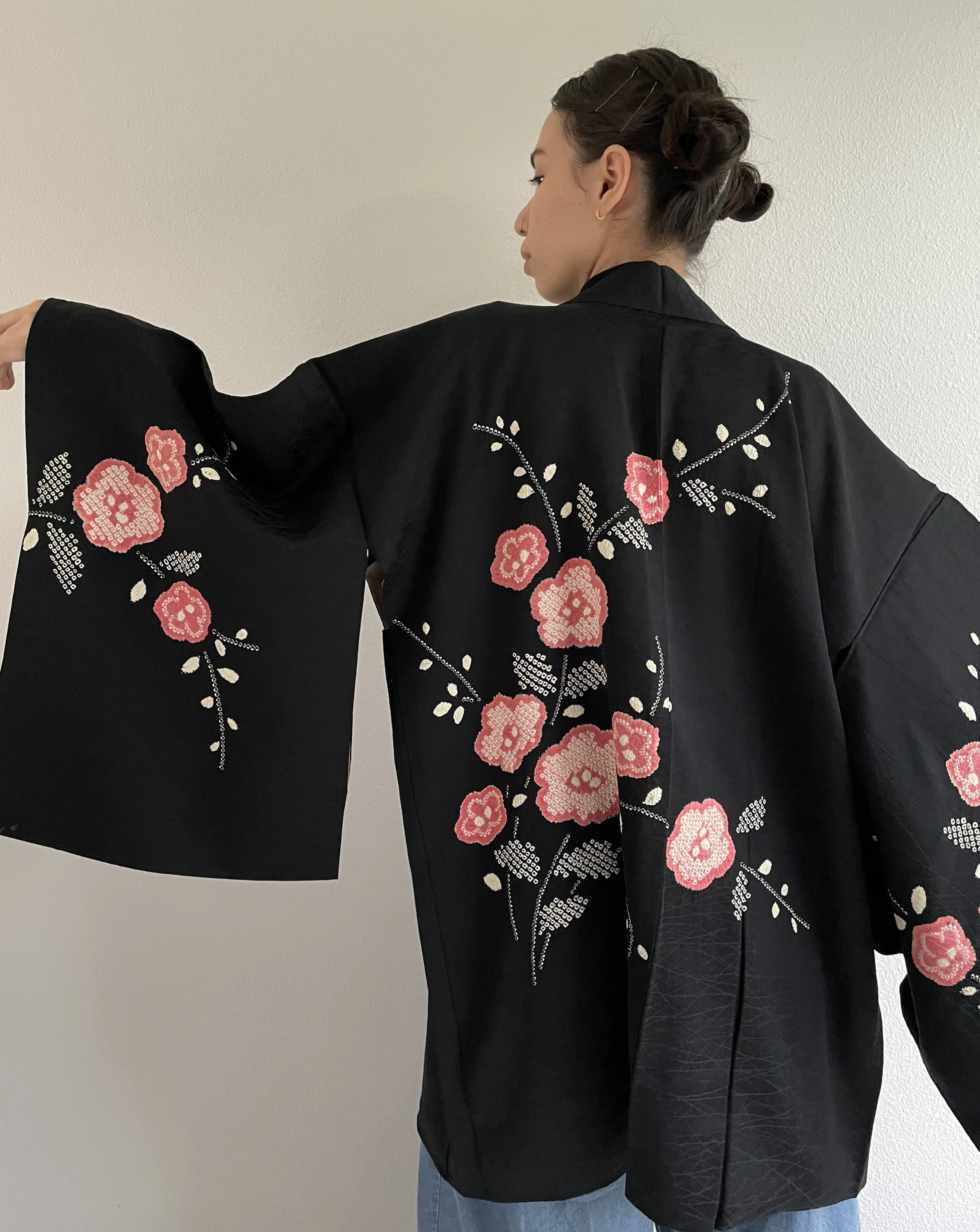 Shibori Sakura Black Haori Kimono Jacket