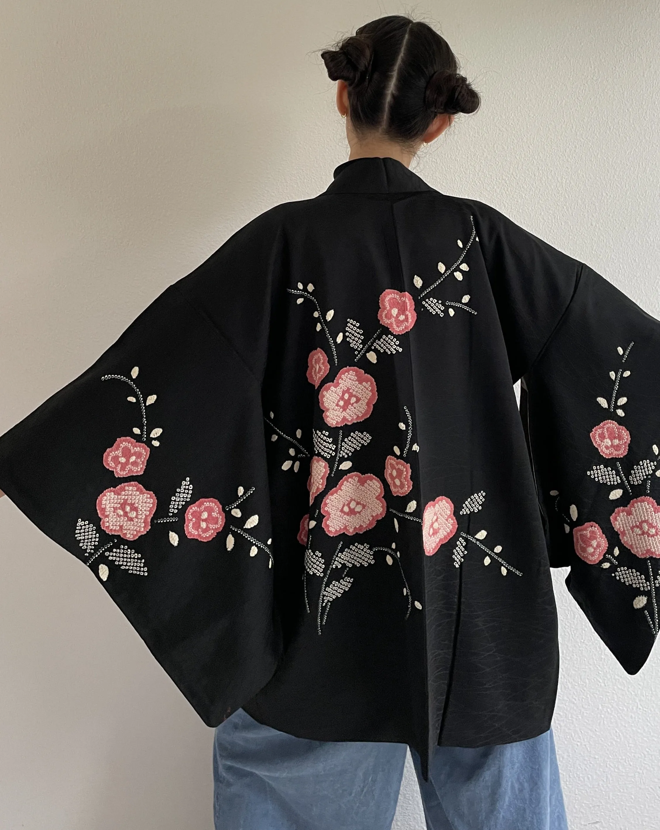 Shibori Sakura Black Haori Kimono Jacket