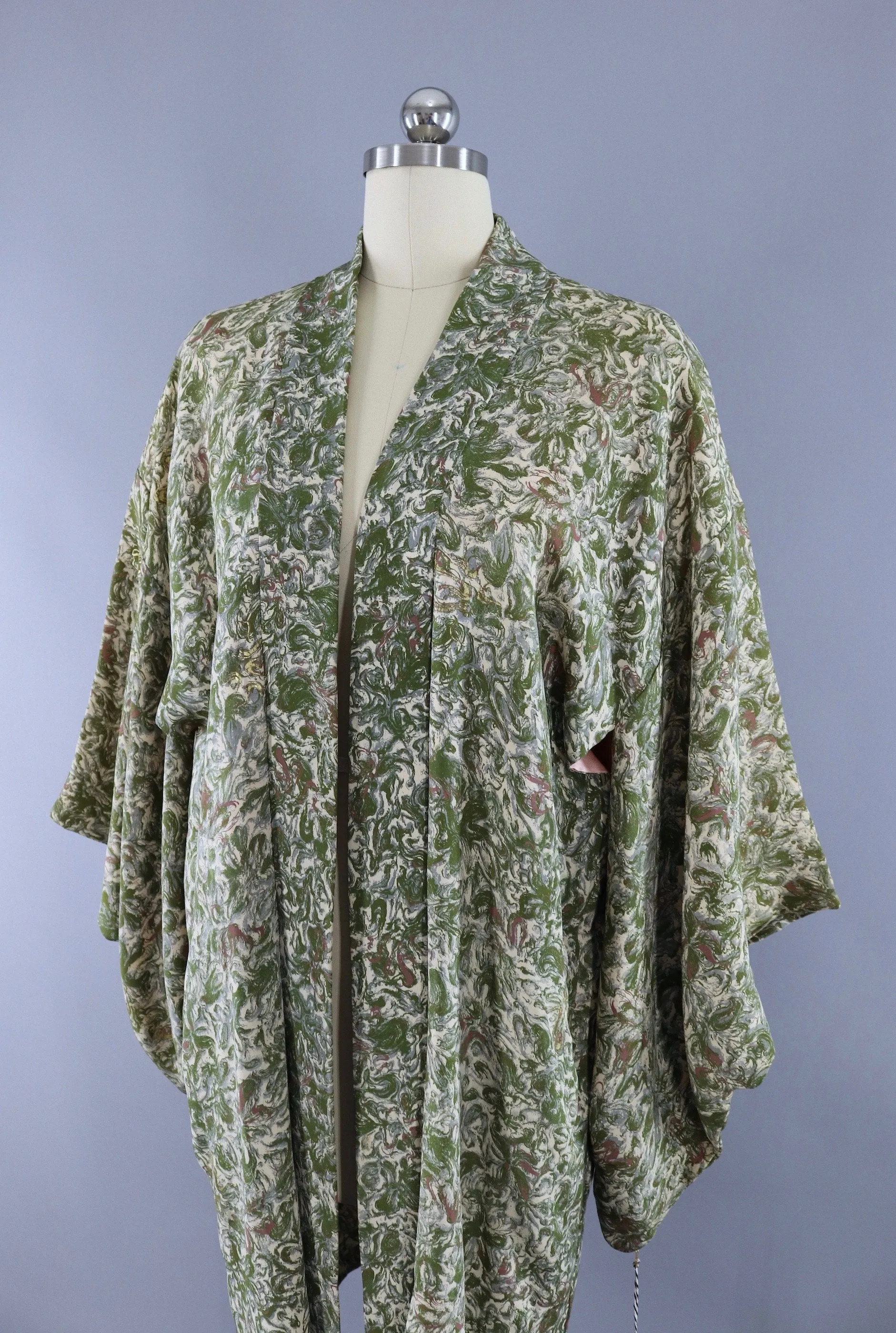 Silk Kimono Duster Jacket / Green Marble