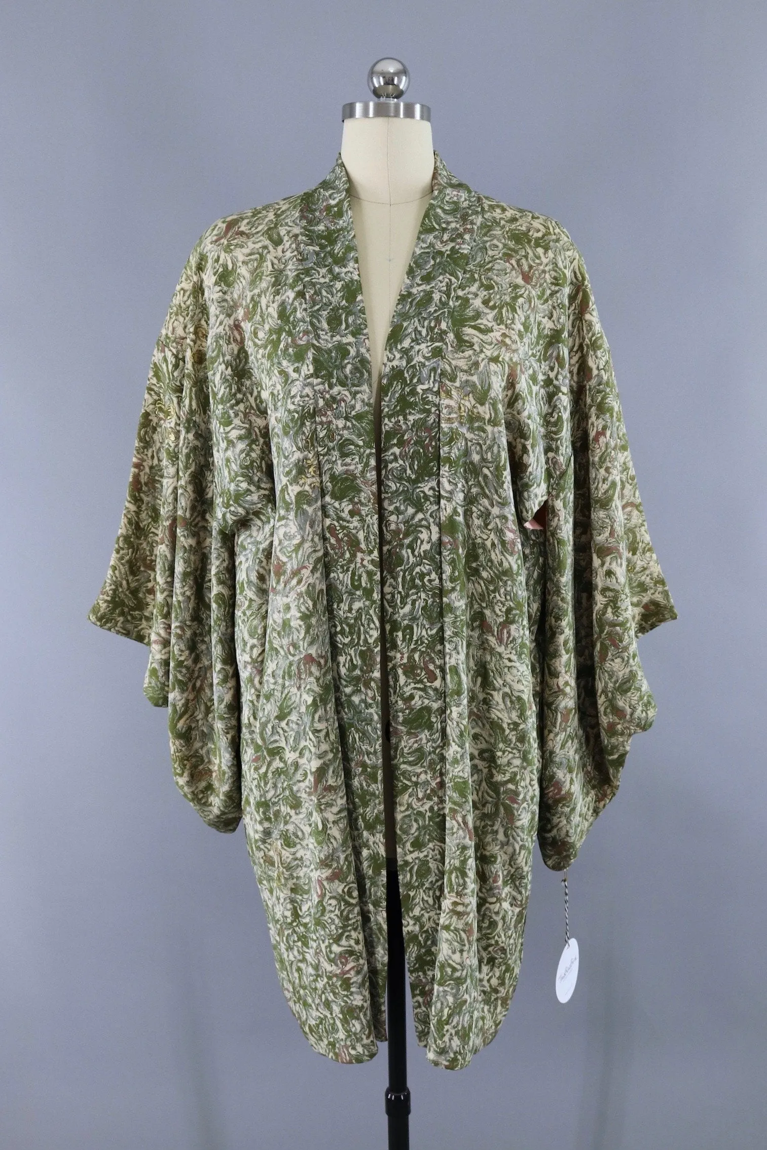 Silk Kimono Duster Jacket / Green Marble