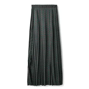 Silk Pleated Skirt In: Geo Green Print