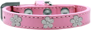 Silver Flower Widget Dog Collar Light Pink Size 18