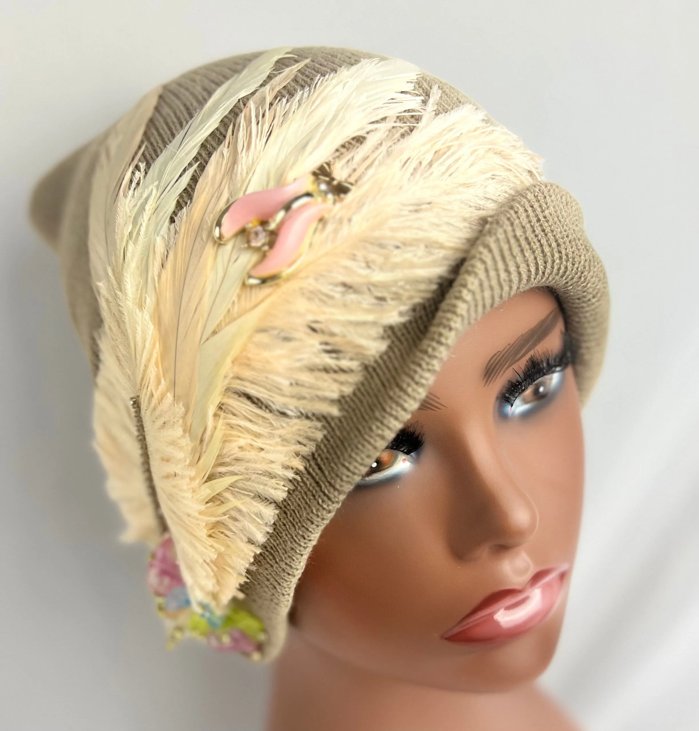 SOLD - Embellished Feathered & Vintage Jeweled Hat