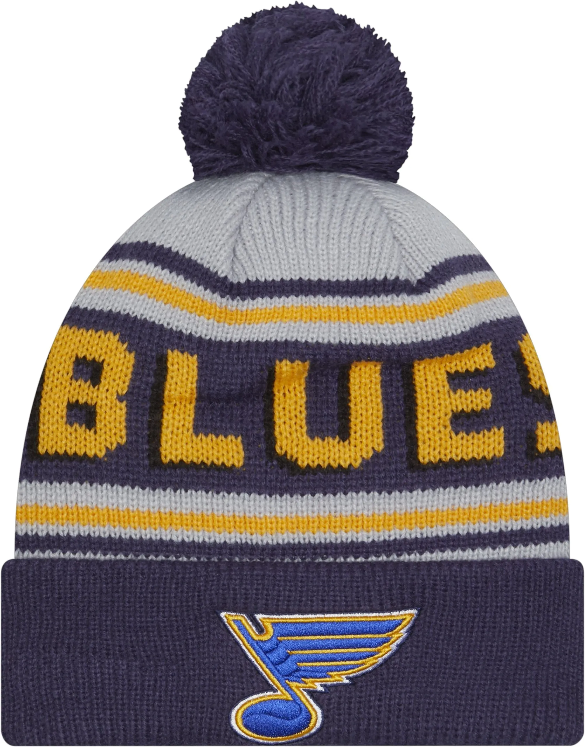 ST. LOUIS BLUES NEW ERA STRIPED POM KNIT HAT - NAVY