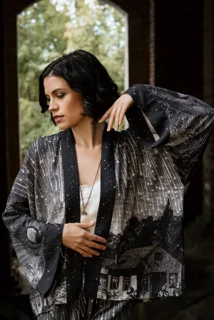 Stargazer Cropped Bamboo Kimono Cardigan with Falling Stars