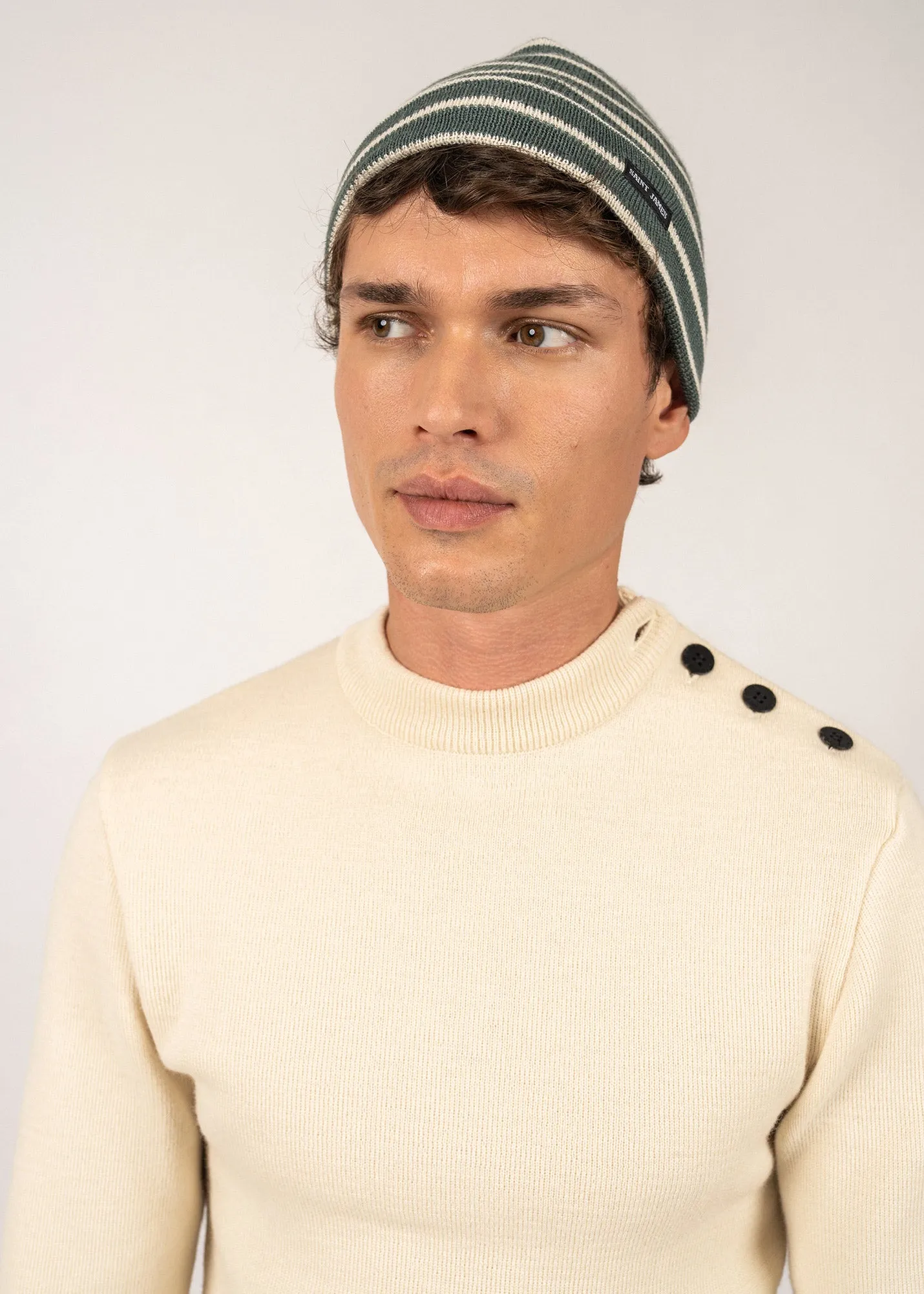 Striped sailor hat - in pure new wool (VEGETAL/ECRU)