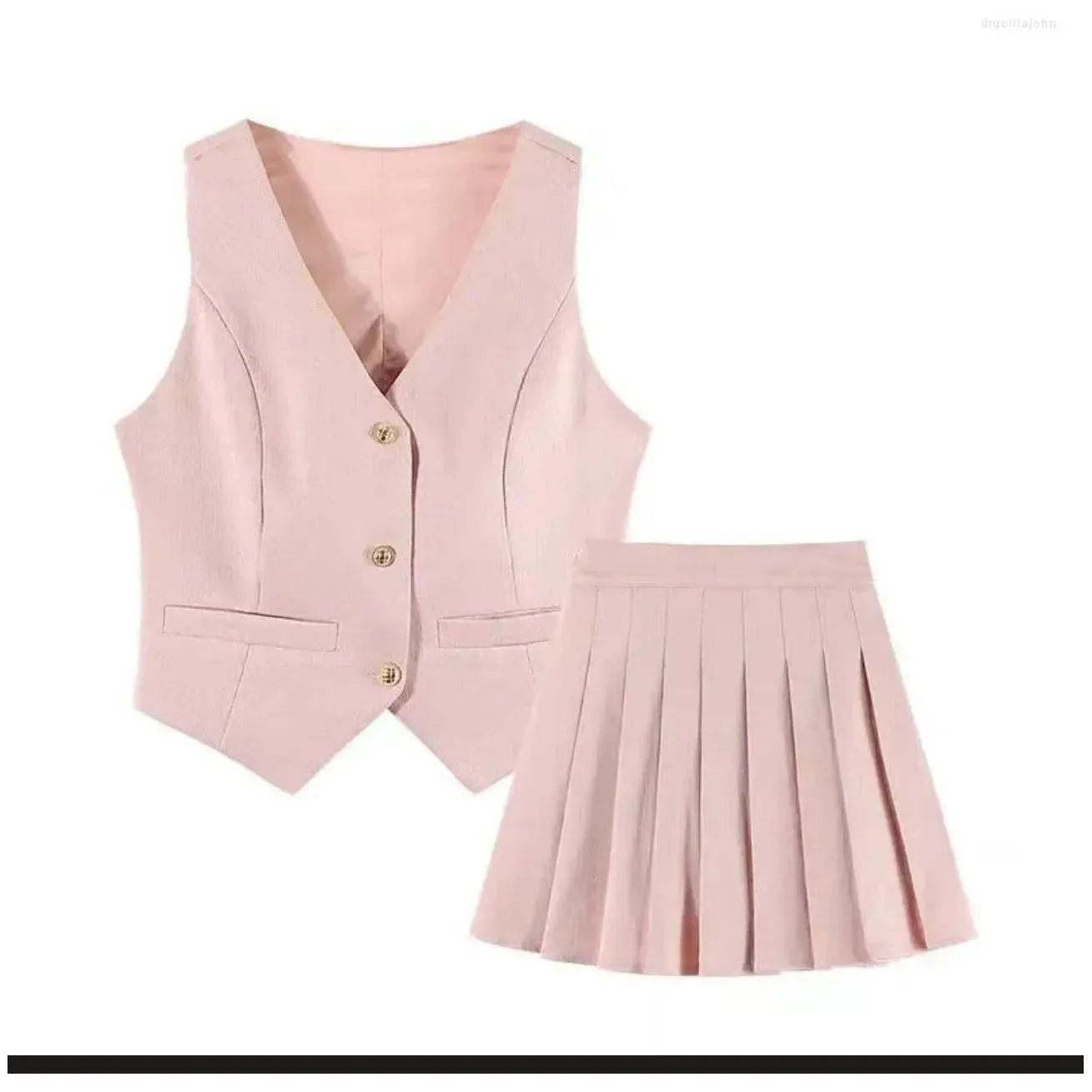 Suit Vest and pleated Mini Skirt Set