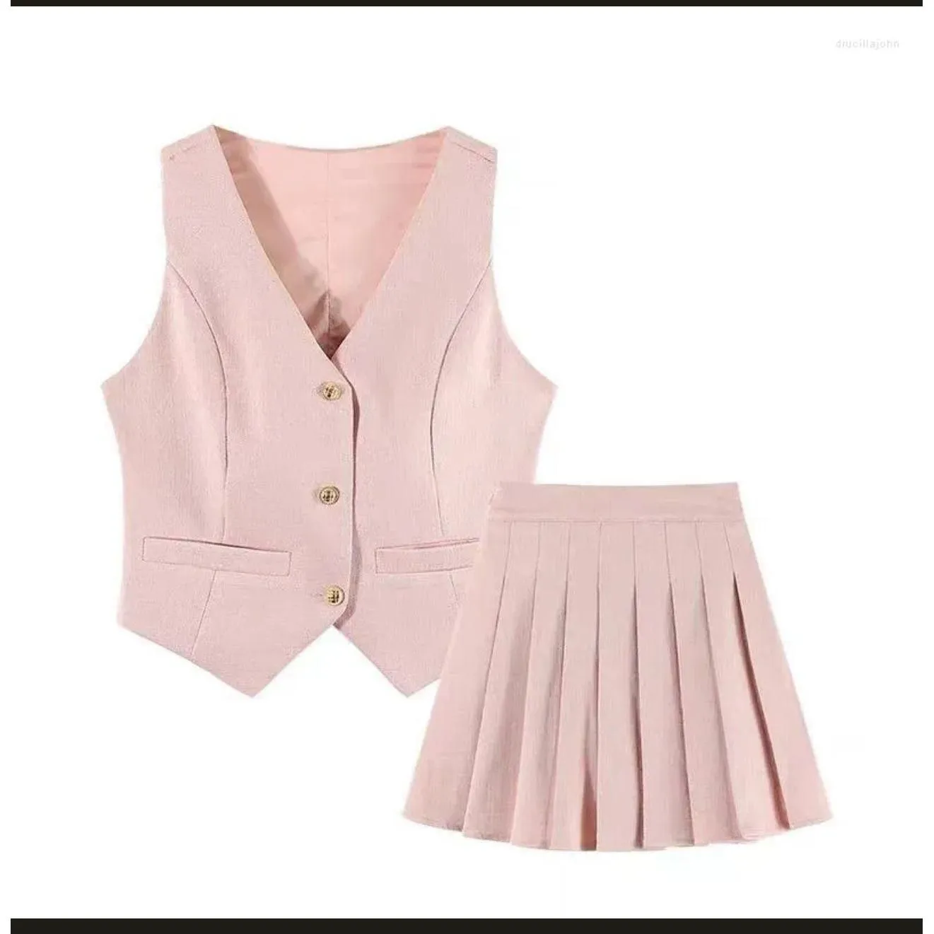 Suit Vest and pleated Mini Skirt Set