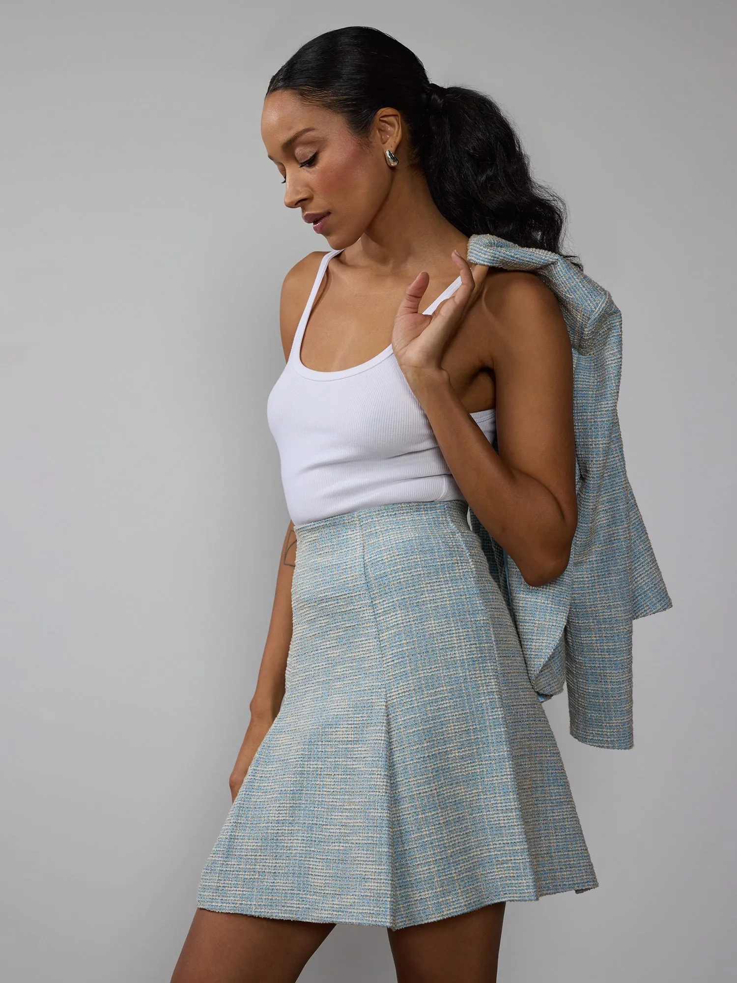 Textured Spring Tweed Knit Skirt