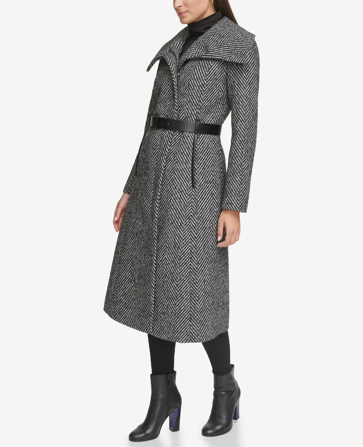 Textured Twill Long Wool Coat