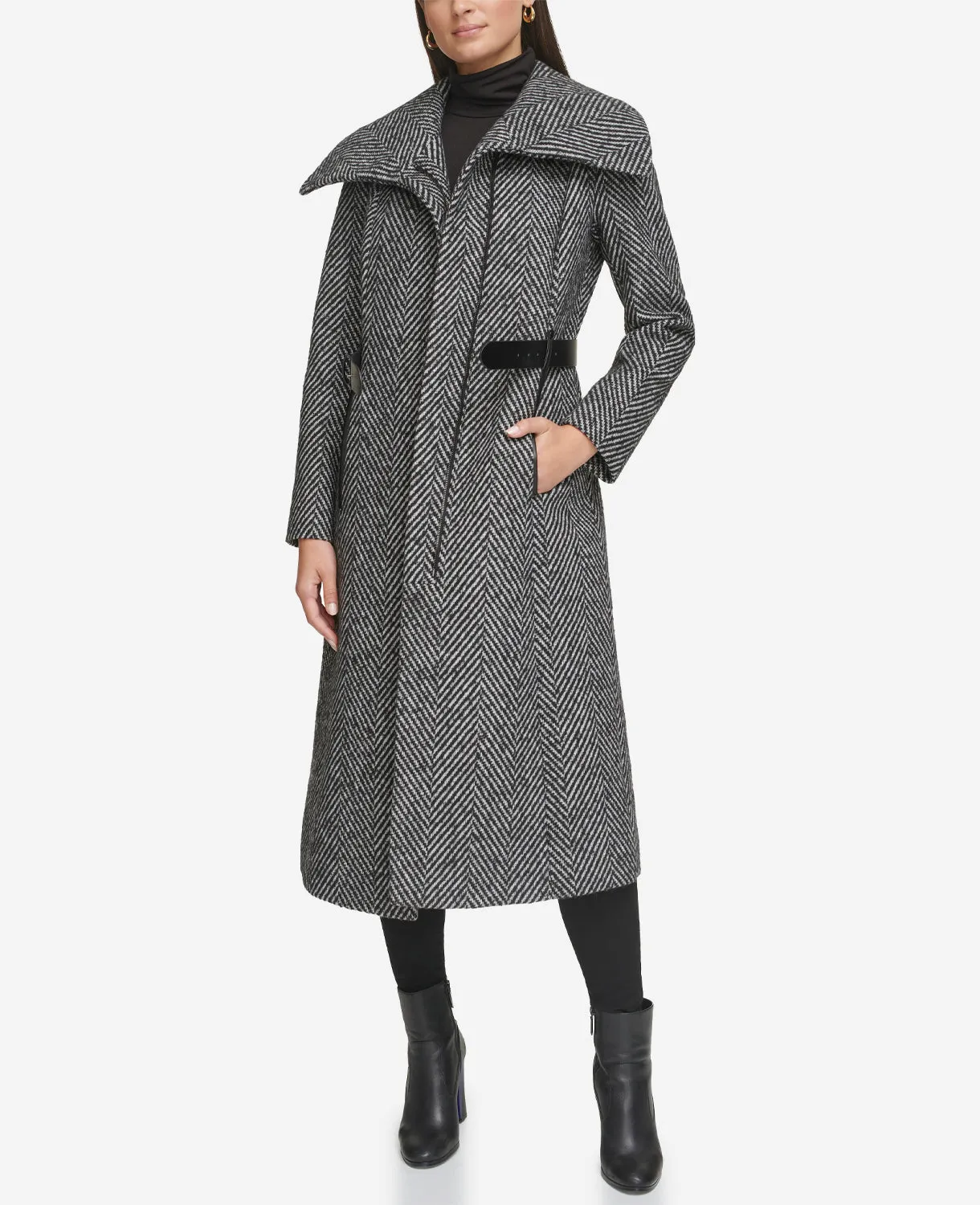 Textured Twill Long Wool Coat