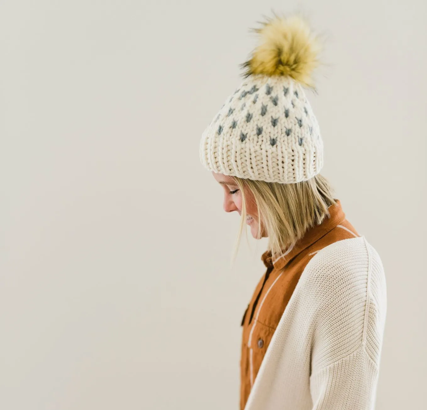 Toddler Knit Happe Hearts Hat | Off White   Slate