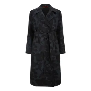 Tonal Flower Print Wool Coat