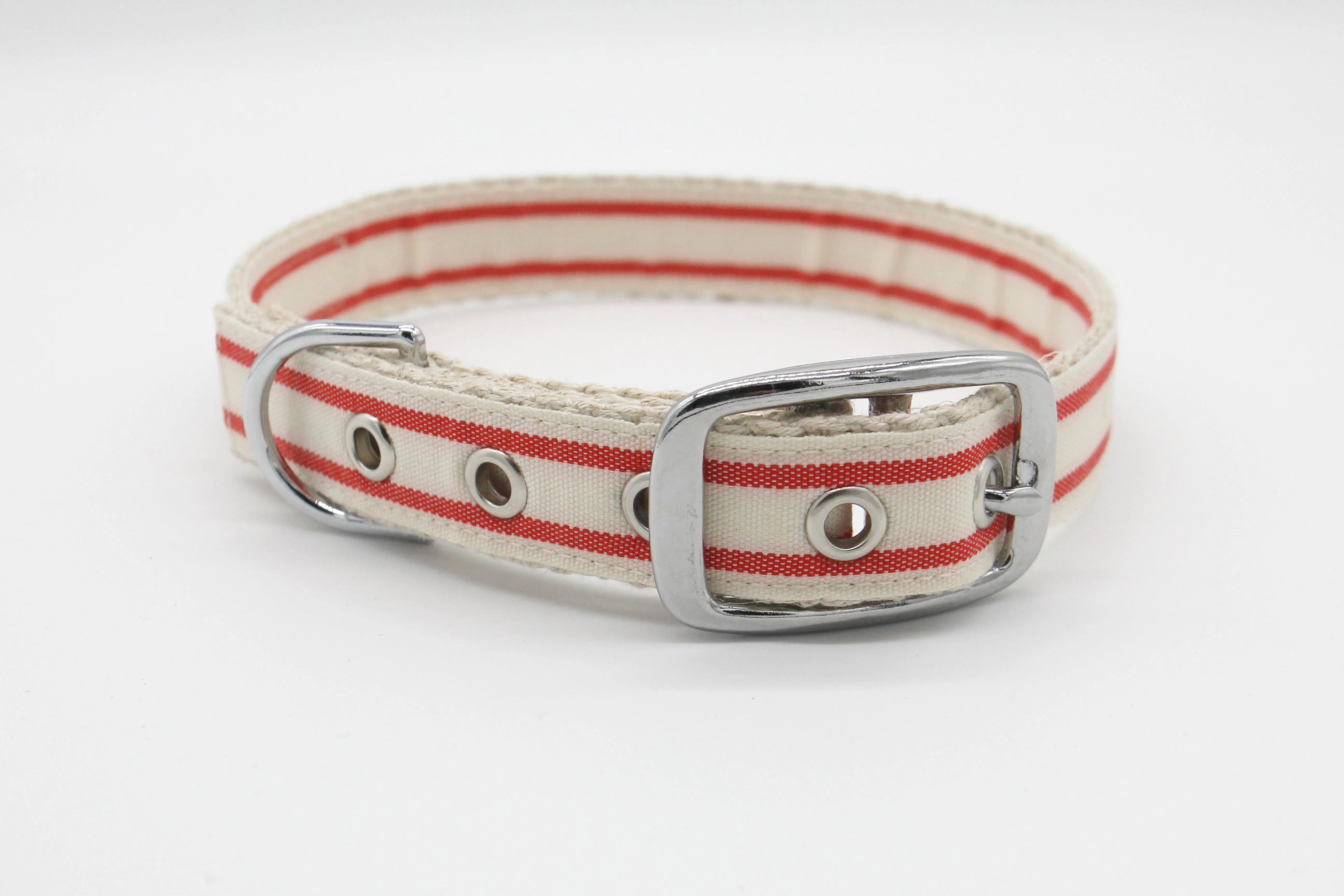 Tongue Buckle Nautical Striped Dog Collar - Red