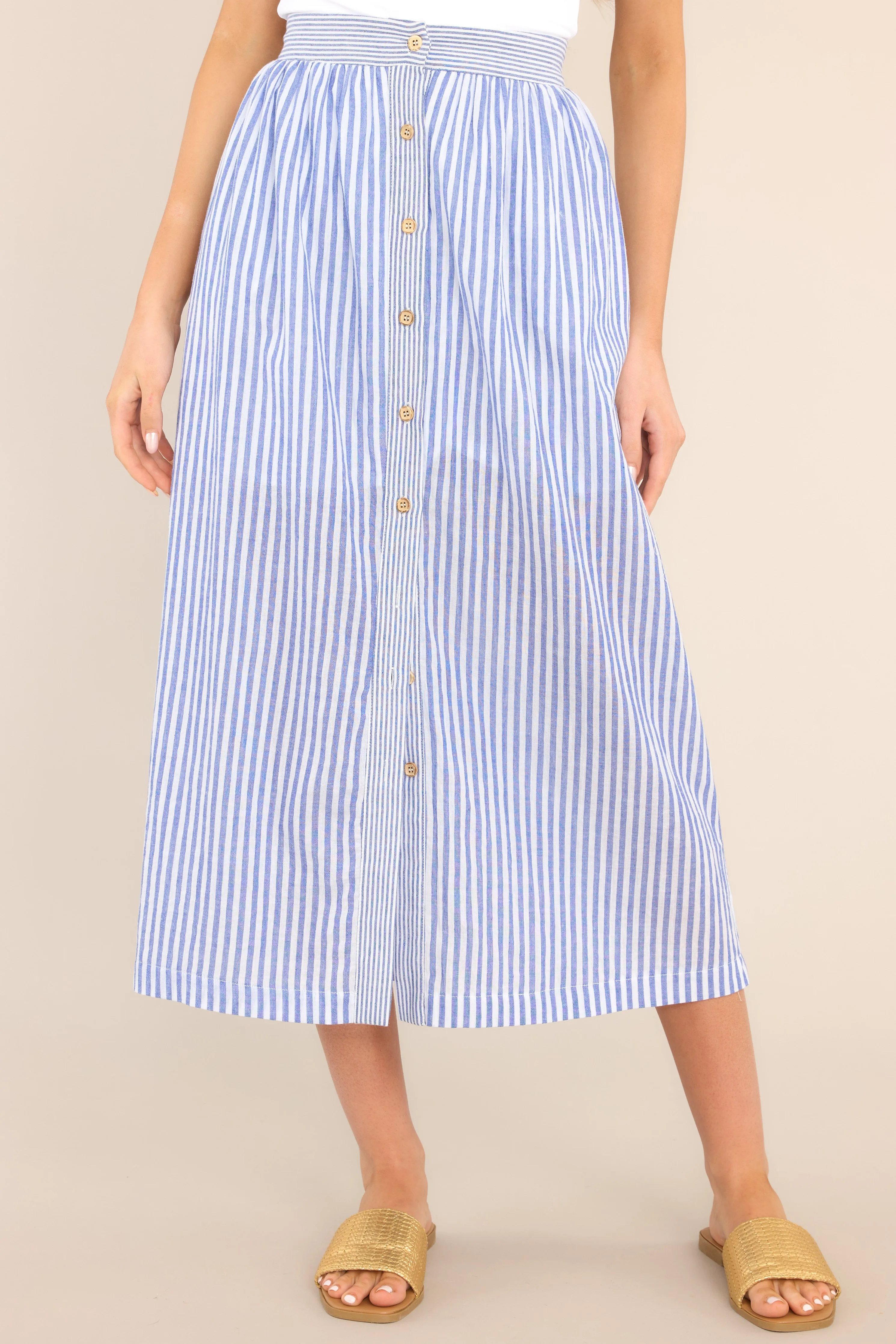 Treasured Blue Striped Button Front Maxi Skirt