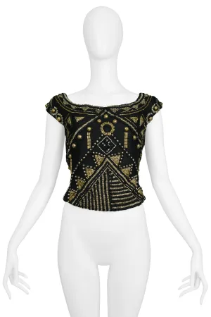 VERSACE BLACK & GOLD BEADED TOP 1990