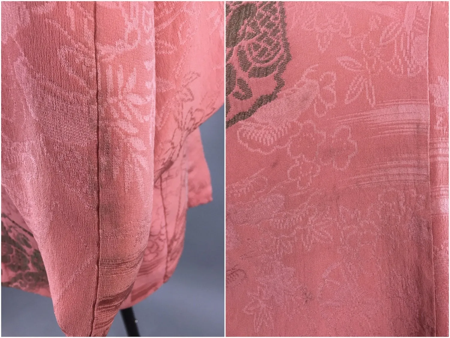 Vintage 1930s Silk Haori Kimono Cardigan / Pink Peach Embroidered Kimono