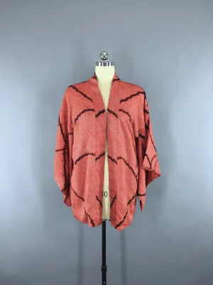 Vintage 1960s Silk Haori Kimono Cardigan / Red & Black Shibori