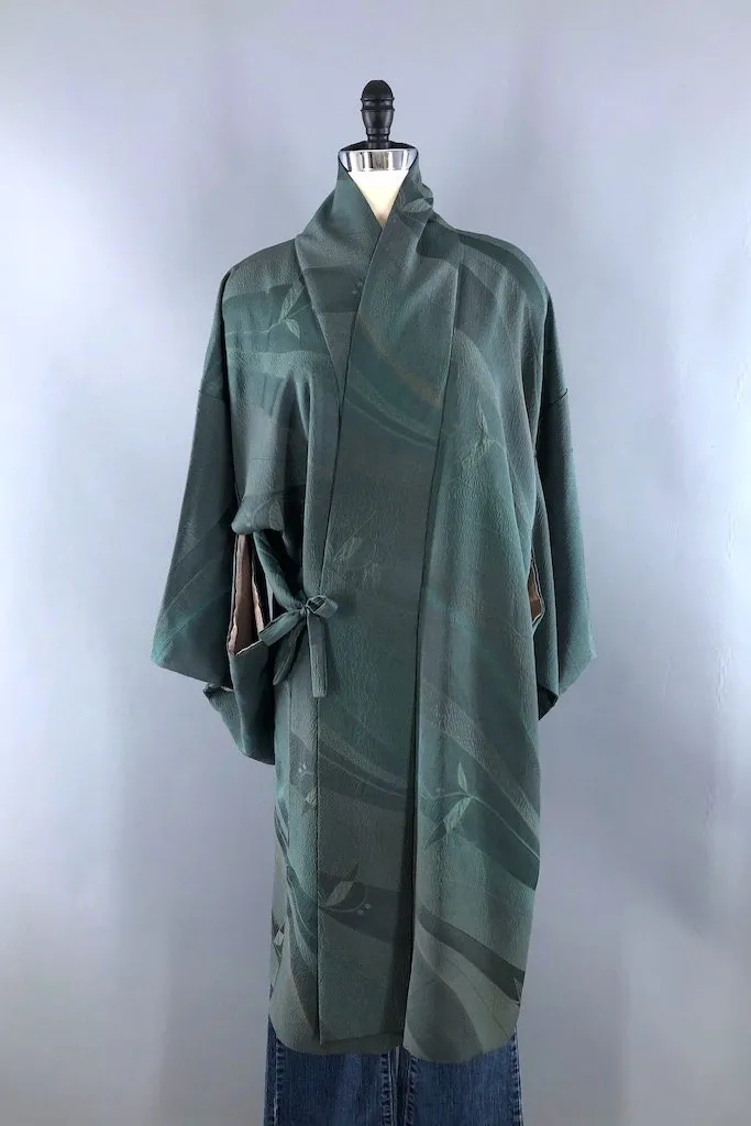 Vintage Heather Green Silk Kimono Cardigan