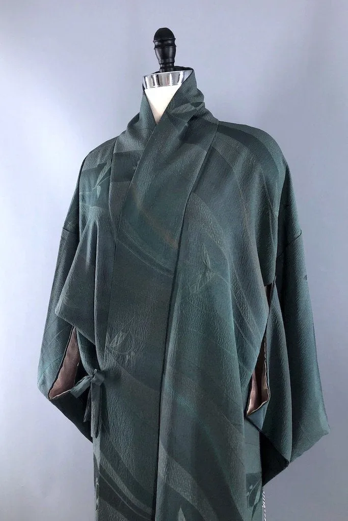 Vintage Heather Green Silk Kimono Cardigan