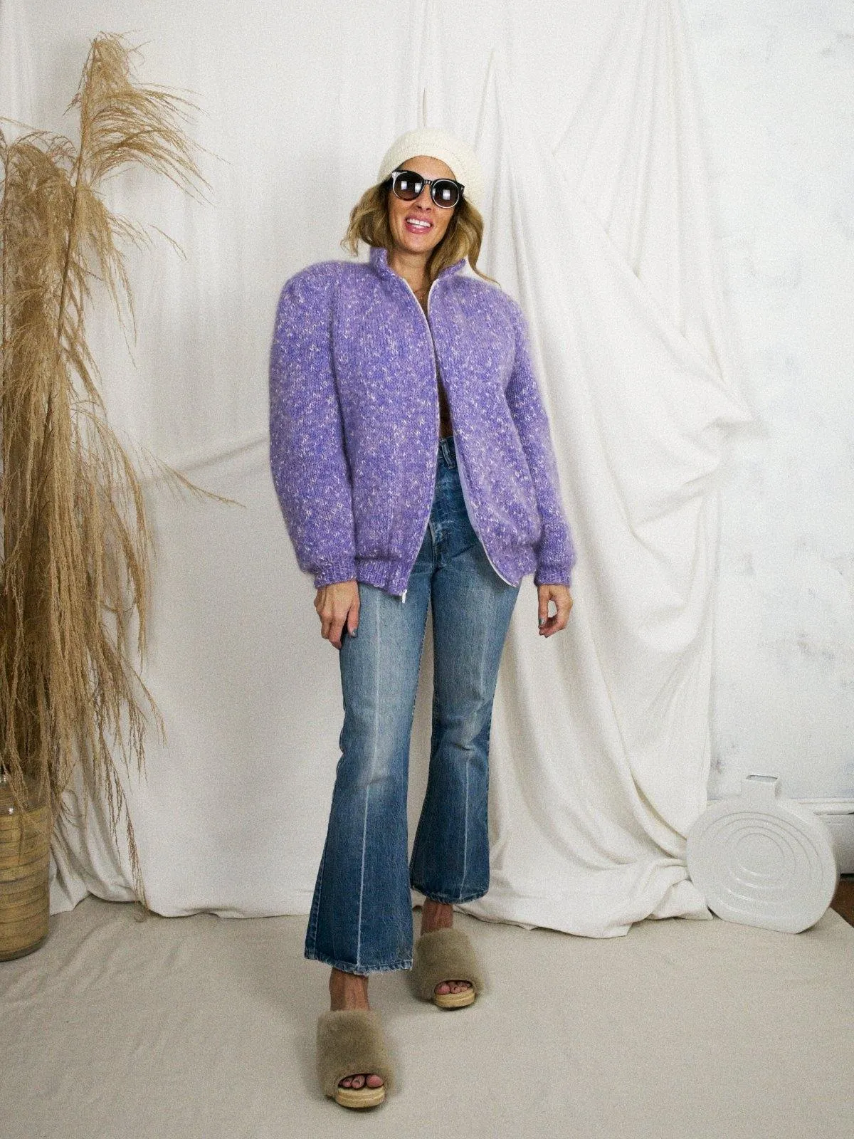 Vintage Lilac Mohair Speckle Knit Sweater Jacket