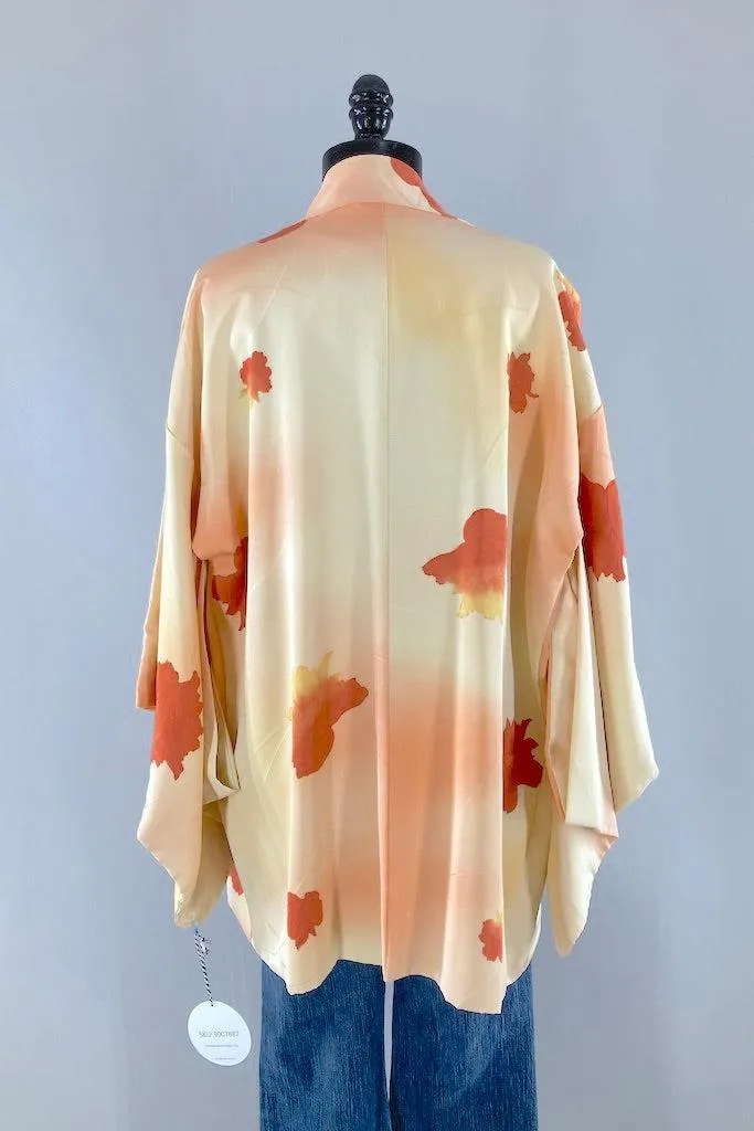 Vintage Orange Ombre Floral Silk Kimono Cardigan