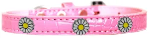 White Daisy Widget Croc Dog Collar Light Pink Size 10