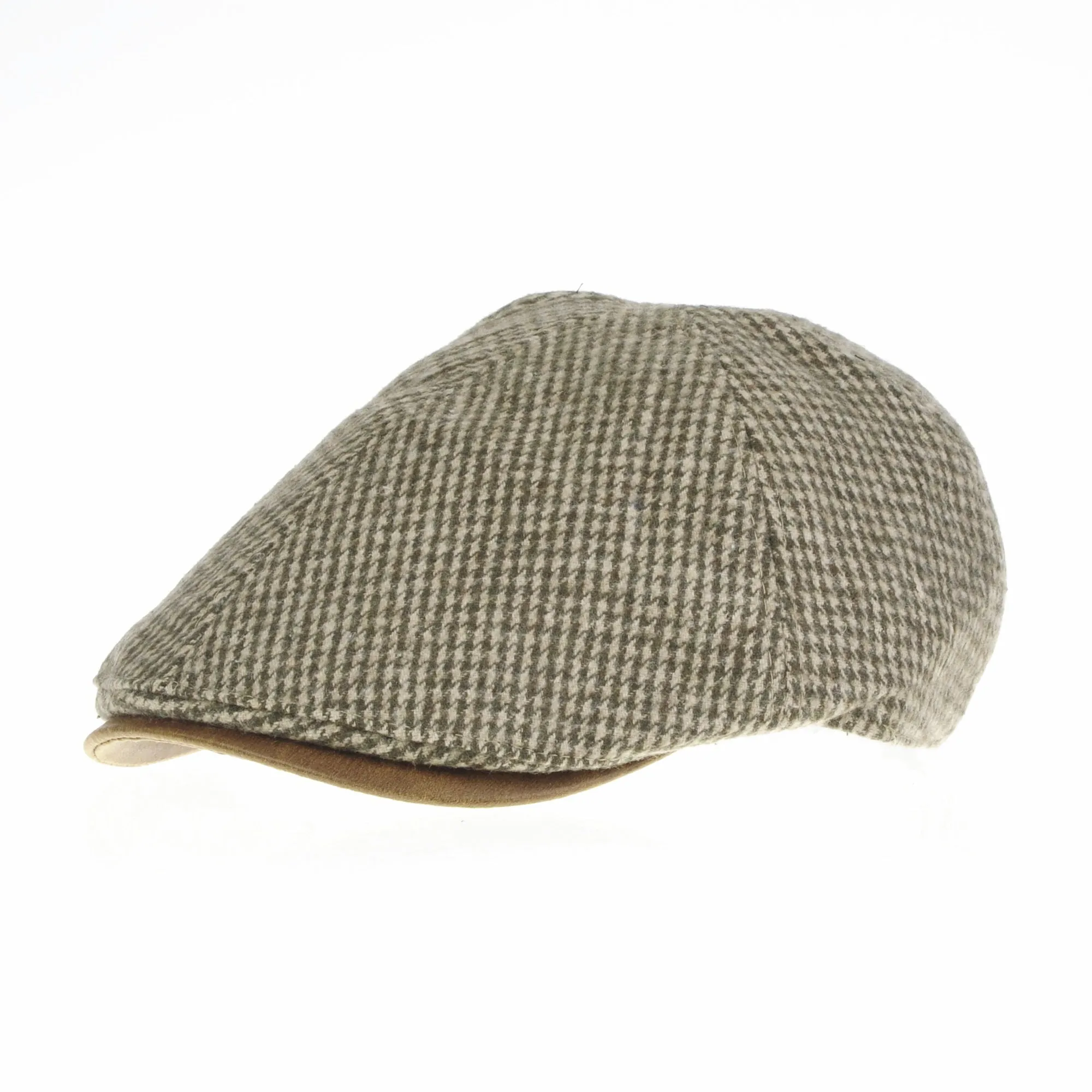 Winter Tweed Houndstooth Newsboy Hat Faux Leather Brim Flat Cap SL3019