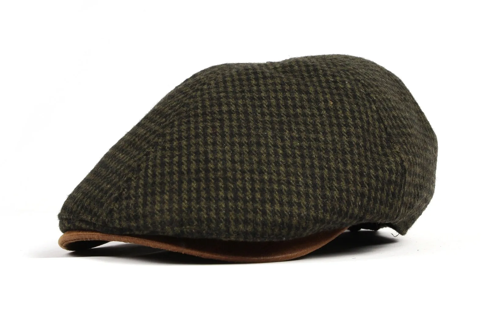 Winter Tweed Houndstooth Newsboy Hat Faux Leather Brim Flat Cap SL3019