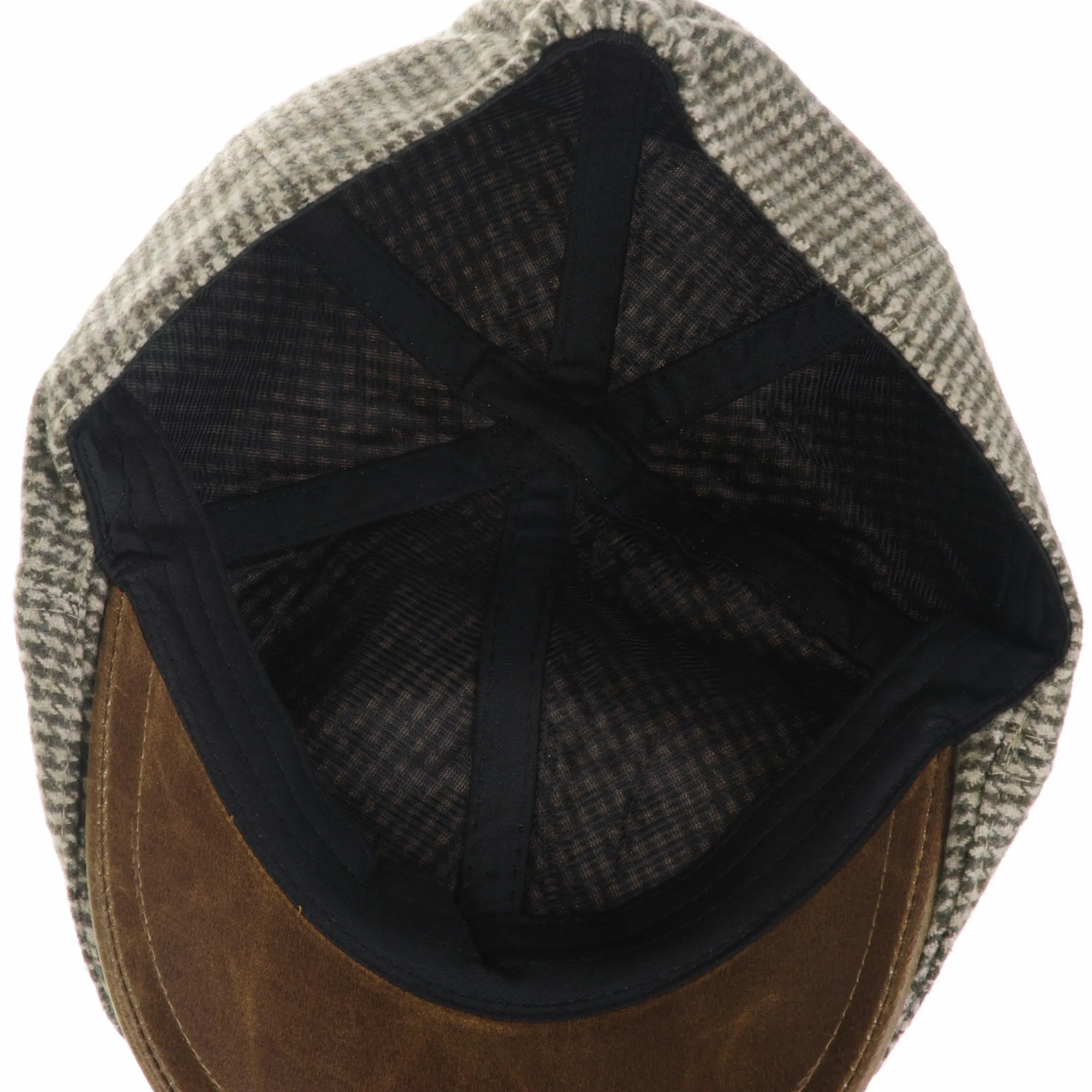 Winter Tweed Houndstooth Newsboy Hat Faux Leather Brim Flat Cap SL3019