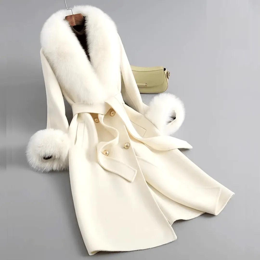 Woman Autumn Winter Wool Coat with Real Fox Fur