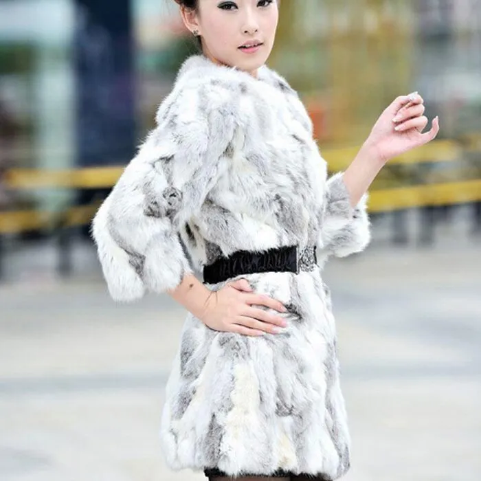 Woman Winter Coat Real Rabbit Fur Coat  Long Style Real Fur Coat  010106