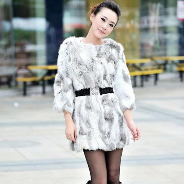 Woman Winter Coat Real Rabbit Fur Coat  Long Style Real Fur Coat  010106