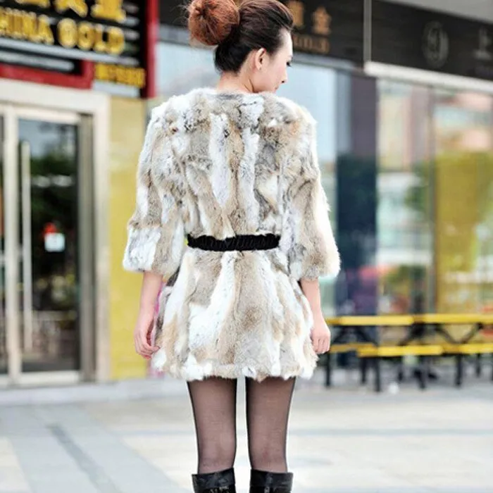 Woman Winter Coat Real Rabbit Fur Coat  Long Style Real Fur Coat  010106