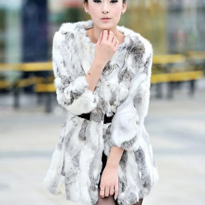 Woman Winter Coat Real Rabbit Fur Coat  Long Style Real Fur Coat  010106