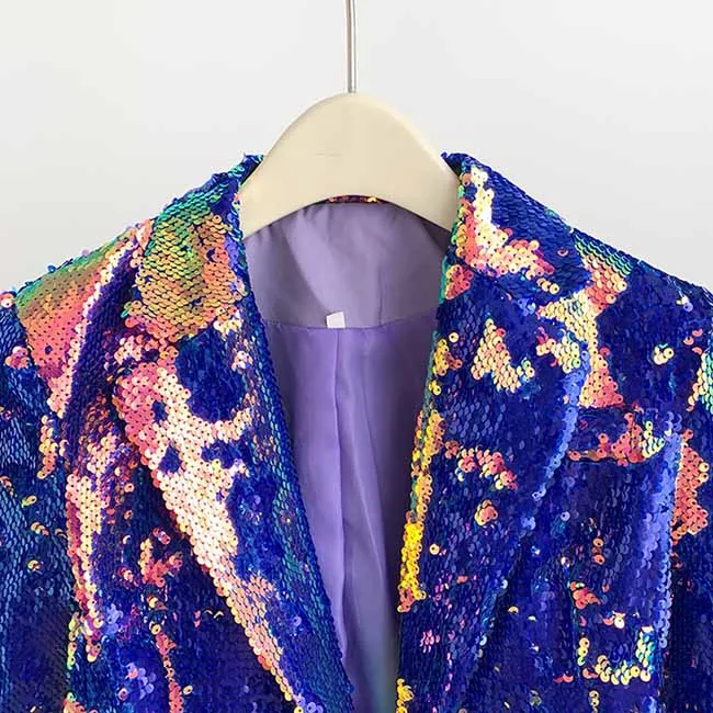 Women Sequin Blazer Colorful Glitter Coat Party Jacket