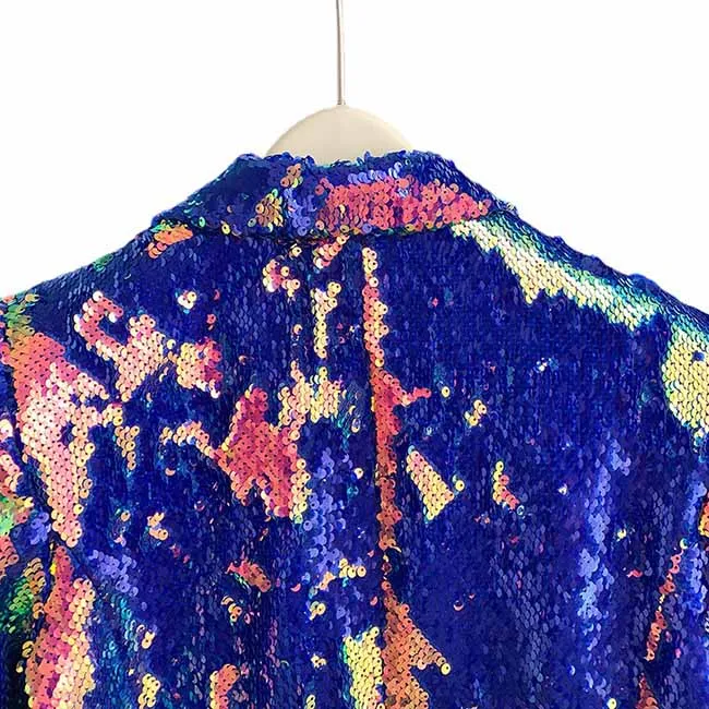 Women Sequin Blazer Colorful Glitter Coat Party Jacket