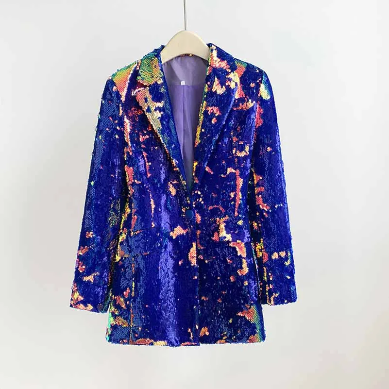 Women Sequin Blazer Colorful Glitter Coat Party Jacket