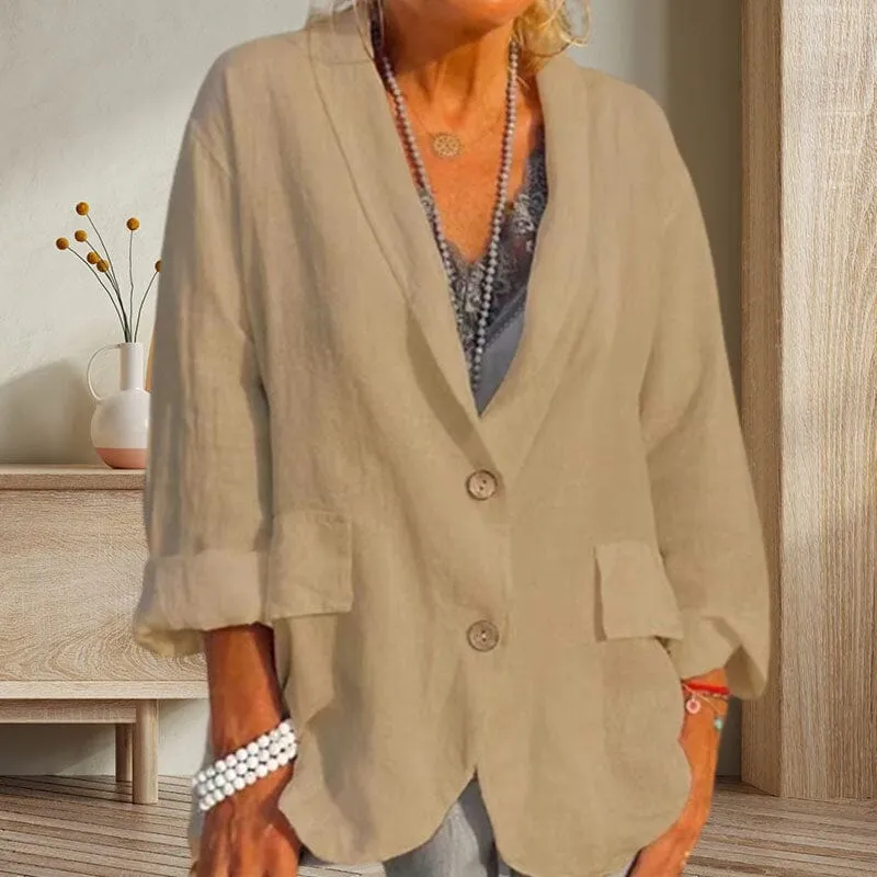 Women Summer Solid color cotton and linen jacket